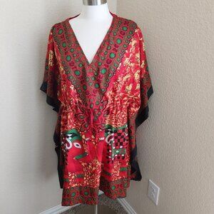 KAFTAN V Neck Short One Size Fits Most Vibrant Colors‎ Red